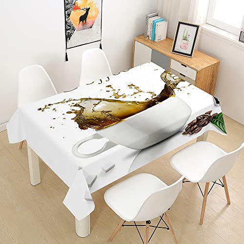 Hiseng Tischdecke Outdoor Abwaschbar 3D Drucken Tischtuch Wasserabweisend Rechteckige Tischdecke Größe Wählbar für Home Küche Dekoration (140x160cm,Kaffeebohnen) von Hiseng