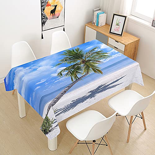 Hiseng Tischdecke Tischtuch Wasserabweisend Drucken Tischdecke, Rechteckige Tischdecke Abwaschbar Größe Wählbar für Home Küche Dekoration (Strand,100x140cm) von Hiseng