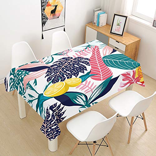 Hiseng Tischdecke Wasserdicht Tischwäsche, Rechteckig Abwaschbar 3D Tropische Pflanzen Drucken Polyester Tischdecken Abwischbar Tischtuch für Küche Party Outdoor Garten (Blatt,140x260cm) von Hiseng