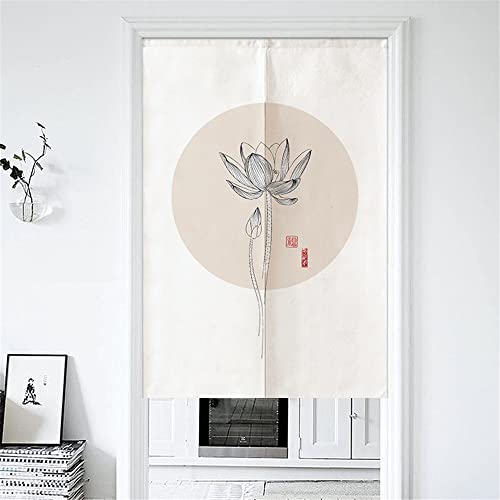 Hiseng Tradition Chinesische Blumen- und Vogel Malerei Türvorhang, Japanische Noren Halber Tür Vorhang Raumteiler, Wohnkultur für Restaurant Küche Schlafzimmer (Lotus Blume,80x120cm) von Hiseng