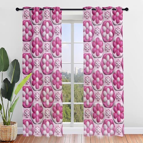 Hiseng Voile Gardinen mit Ösen, Durchsichtig Halbtransparent Vorhänge für Fenster Wohnzimmer Schlafzimmer, Moderne und Elegante Transparent Vorhang, Gardine 2er Set (3D-Blume,107x244cm) von Hiseng