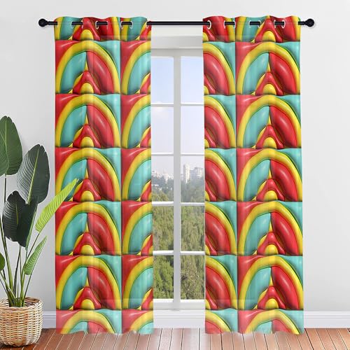 Hiseng Voile Gardinen mit Ösen, Durchsichtig Halbtransparent Vorhänge für Fenster Wohnzimmer Schlafzimmer, Moderne und Elegante Transparent Vorhang, Gardine 2er Set (3D-Geometrie,140x160cm) von Hiseng