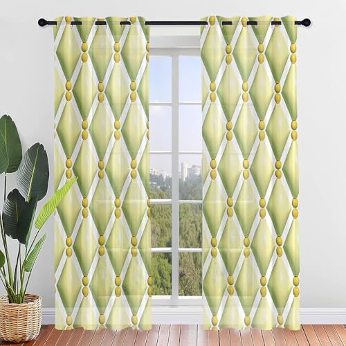 Hiseng Voile Gardinen mit Ösen, Durchsichtig Halbtransparent Vorhänge für Fenster Wohnzimmer Schlafzimmer, Moderne und Elegante Transparent Vorhang, Gardine 2er Set (3D-Raute,107x160cm) von Hiseng