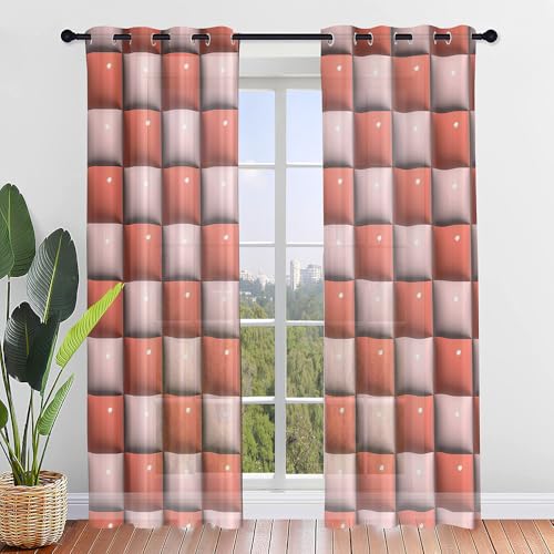 Hiseng Voile Gardinen mit Ösen, Durchsichtig Halbtransparent Vorhänge für Fenster Wohnzimmer Schlafzimmer, Moderne und Elegante Transparent Vorhang, Gardine 2er Set (3D-Schachbrettmuster,55x95cm) von Hiseng