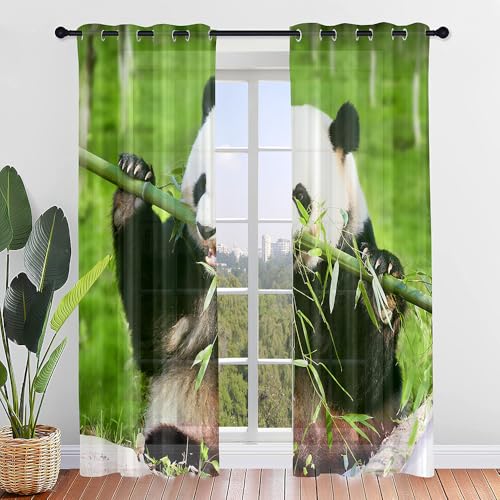 Hiseng Voile Gardinen mit Ösen, Durchsichtig Halbtransparent Vorhänge für Fenster Wohnzimmer Schlafzimmer, Moderne und Elegante Transparent Vorhang, Gardine 2er Set (Bamboo,140x229cm) von Hiseng