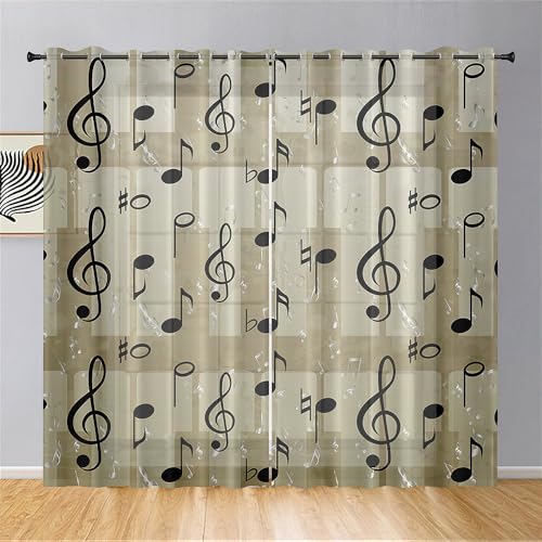 Hiseng Voile Gardinen mit Ösen, Durchsichtig Halbtransparent Vorhänge für Fenster Wohnzimmer Schlafzimmer, Moderne und Elegante Transparent Vorhang, Gardine 2er Set (Braune Noten,140x275cm) von Hiseng