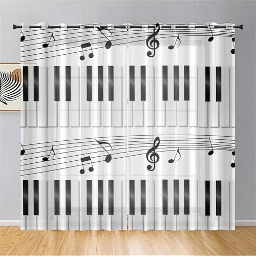 Hiseng Voile Gardinen mit Ösen, Durchsichtig Halbtransparent Vorhänge für Fenster Wohnzimmer Schlafzimmer, Moderne und Elegante Transparent Vorhang, Gardine 2er Set (Klavier,107x244cm) von Hiseng