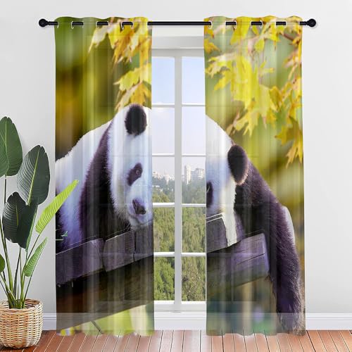 Hiseng Voile Gardinen mit Ösen, Durchsichtig Halbtransparent Vorhänge für Fenster Wohnzimmer Schlafzimmer, Moderne und Elegante Transparent Vorhang, Gardine 2er Set (Maple Leaves,132x244cm) von Hiseng