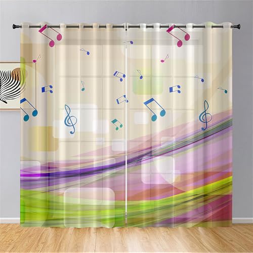 Hiseng Voile Gardinen mit Ösen, Durchsichtig Halbtransparent Vorhänge für Fenster Wohnzimmer Schlafzimmer, Moderne und Elegante Transparent Vorhang, Gardine 2er Set (Noten,132x213cm) von Hiseng