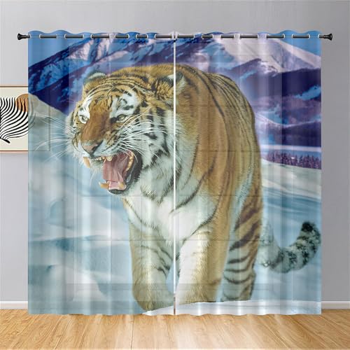 Hiseng Voile Gardinen mit Ösen, Durchsichtig Halbtransparent Vorhänge für Fenster Wohnzimmer Schlafzimmer, Moderne und Elegante Transparent Vorhang, Gardine 2er Set (Tiger 2,107x160cm) von Hiseng