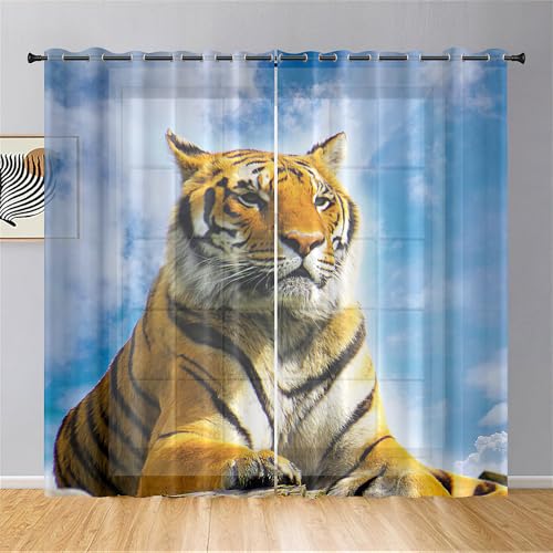 Hiseng Voile Gardinen mit Ösen, Durchsichtig Halbtransparent Vorhänge für Fenster Wohnzimmer Schlafzimmer, Moderne und Elegante Transparent Vorhang, Gardine 2er Set (Tiger 3,140x275cm) von Hiseng