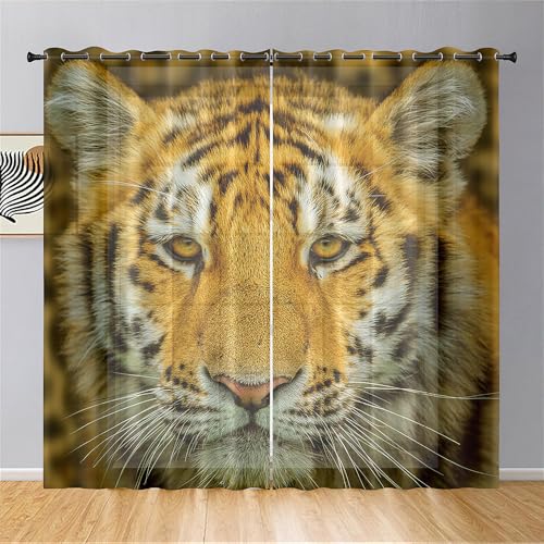 Hiseng Voile Gardinen mit Ösen, Durchsichtig Halbtransparent Vorhänge für Fenster Wohnzimmer Schlafzimmer, Moderne und Elegante Transparent Vorhang, Gardine 2er Set (Tiger 4,132x244cm) von Hiseng