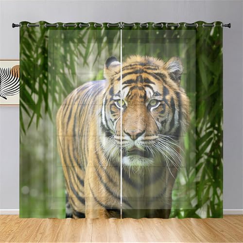Hiseng Voile Gardinen mit Ösen, Durchsichtig Halbtransparent Vorhänge für Fenster Wohnzimmer Schlafzimmer, Moderne und Elegante Transparent Vorhang, Gardine 2er Set (Tiger 5,132x244cm) von Hiseng