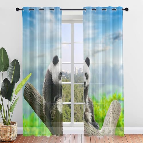 Hiseng Voile Gardinen mit Ösen, Durchsichtig Halbtransparent Vorhänge für Fenster Wohnzimmer Schlafzimmer, Moderne und Elegante Transparent Vorhang, Gardine 2er Set (Tree Trunk,107x229cm) von Hiseng