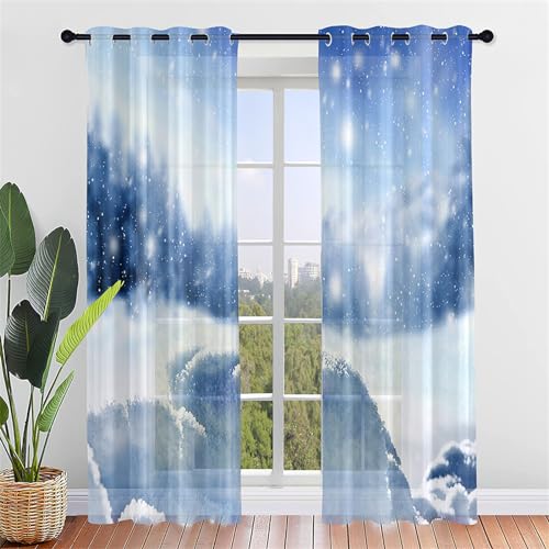 Hiseng Voile Gardinen mit Ösen Weißer Schnee Voile Vorhänge Durchsichtig Halbtransparent Vorhänge Elegant Fenstervorhänge 2er Set für Fenster Wohnzimmer Schlafzimmer (107x213cm,Weiß verträumt) von Hiseng