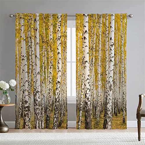 Hiseng Voile Vorhänge Wohnzimemr Transparent Gardinen Vorhang Halbtransparent für Fenster Wohnzimmer Schlafzimmer Moderne Elegante Transparent Gardine 2er Set (132x137cm,Herbst Wald) von Hiseng