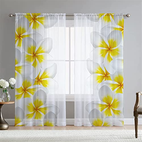 Hiseng Voile Vorhänge Wohnzimemr Transparent Gardinen Vorhang Halbtransparent für Fenster Wohnzimmer Schlafzimmer Moderne Elegante Transparent Gardine 2er Set (132x245cm,Frangipani) von Hiseng