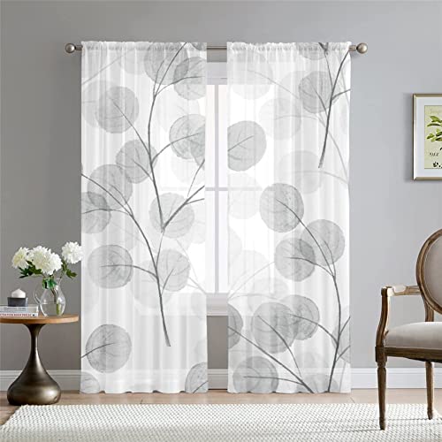 Hiseng Voile Vorhänge Wohnzimemr Transparent Gardinen Vorhang Halbtransparent für Fenster Wohnzimmer Schlafzimmer Moderne und Elegante Transparent Gardine 2er Set (132x137cm,Grau) von Hiseng