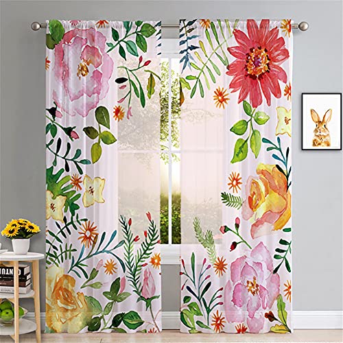 Hiseng Voile Vorhänge Wohnzimemr Transparent Gardinen Vorhang Halbtransparent für Fenster Wohnzimmer Schlafzimmer Moderne und Elegante Transparent Gardine 2er Set (Blütenblätter,109x164cm) von Hiseng