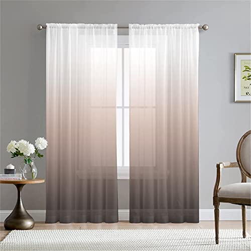 Hiseng Voile Vorhänge Wohnzimemr Transparent Gardinen Vorhang Halbtransparent für Fenster Wohnzimmer Schlafzimmer Moderne und Elegante Transparent Gardine 2er Set (Braun,W132*H230) von Hiseng