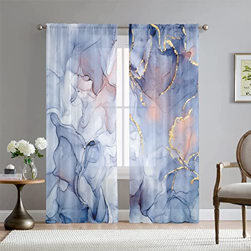 Hiseng Voile Vorhänge Wohnzimemr Transparent Gardinen Vorhang Halbtransparent für Fenster Wohnzimmer Schlafzimmer Moderne und Elegante Transparent Gardine 2er Set (Marmor,W132*H245) von Hiseng