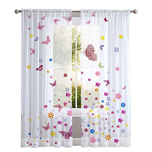 Hiseng Voile Vorhänge Wohnzimemr Transparent Gardinen Vorhang Halbtransparent für Fenster Wohnzimmer Schlafzimmer Moderne und Elegante Transparent Gardine 2er Set (Schmetterlinge,140x180cm) von Hiseng