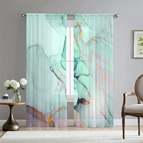 Hiseng Voile Vorhänge Wohnzimemr Transparent Gardinen Vorhang Halbtransparent für Fenster Wohnzimmer Schlafzimmer Moderne und Elegante Transparent Gardine 2er Set (grün,W132*H230) von Hiseng