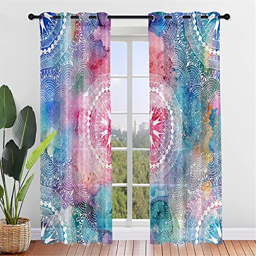 Hiseng Voile Vorhänge mit Ösen Durchsichtig Halbtransparent Ösenvorhang für Fenster Wohnzimmer Schlafzimmer Elegant Mandala Druck Transparent Gardine 2er Set (Sternenhimmel,140x160cm) von Hiseng
