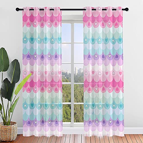 Hiseng Voile Vorhänge mit Ösen Durchsichtig Halbtransparent Ösenvorhang für Fenster Wohnzimmer Schlafzimmer Geometrie Regenbogen Moderne Transparent Gardine 2er Set (107x160cm,Herz) von Hiseng