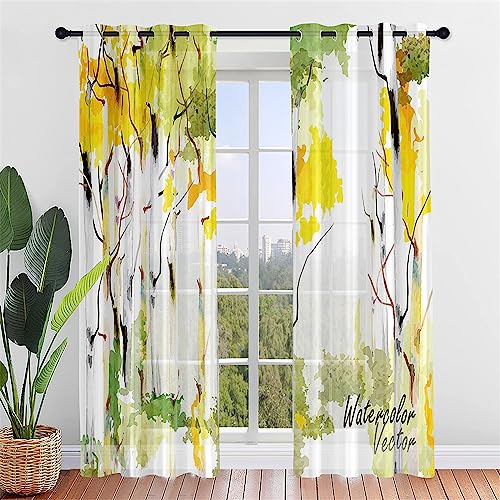 Hiseng Voile Vorhänge mit Ösen Durchsichtig Halbtransparent Ösenvorhang für Fenster Wohnzimmer Schlafzimmer Herbst Moderne Transparent Gardine 2er Set (80x115cm,Tintengraffiti) von Hiseng