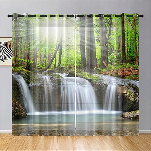 Hiseng Voile Vorhänge mit Ösen Durchsichtig Halbtransparent Ösenvorhang für Fenster Wohnzimmer Schlafzimmer Moderne und Elegante Transparent Gardine 2er Set (107x160cm,Wald) von Hiseng