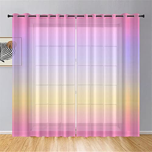 Hiseng Voile Vorhänge mit Ösen Durchsichtig Halbtransparent Ösenvorhang für Fenster Wohnzimmer Schlafzimmer Moderne und Elegante Transparent Gardine 2er Set (107x244cm,rosa lila gelb) von Hiseng