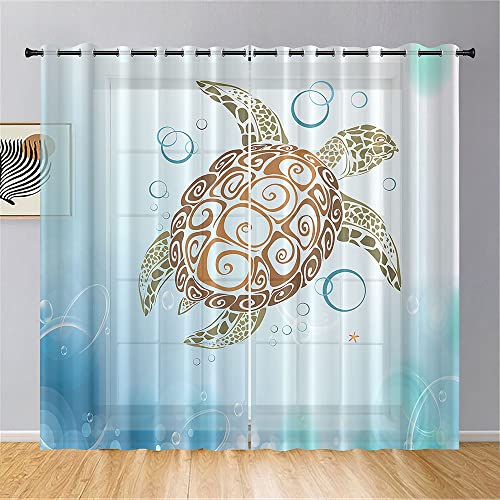 Hiseng Voile Vorhänge mit Ösen Durchsichtig Halbtransparent Ösenvorhang für Fenster Wohnzimmer Schlafzimmer Moderne und Elegante Transparent Gardine 2er Set (132x213cm,braune Schildkröte) von Hiseng