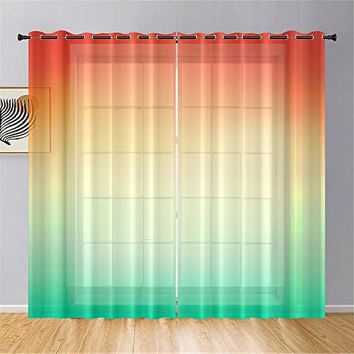 Hiseng Voile Vorhänge mit Ösen Durchsichtig Halbtransparent Ösenvorhang für Fenster Wohnzimmer Schlafzimmer Moderne und Elegante Transparent Gardine 2er Set (140x160cm,rot gelb grün) von Hiseng
