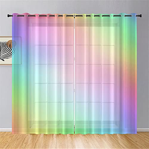 Hiseng Voile Vorhänge mit Ösen Durchsichtig Halbtransparent Ösenvorhang für Fenster Wohnzimmer Schlafzimmer Moderne und Elegante Transparent Gardine 2er Set (140x213cm,bunt) von Hiseng