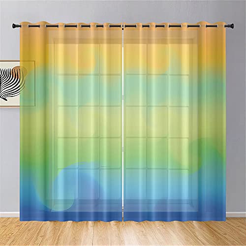 Hiseng Voile Vorhänge mit Ösen Durchsichtig Halbtransparent Ösenvorhang für Fenster Wohnzimmer Schlafzimmer Moderne und Elegante Transparent Gardine 2er Set (140x213cm,gelb grün blau) von Hiseng