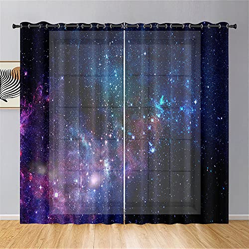 Hiseng Voile Vorhänge mit Ösen Durchsichtig Halbtransparent Ösenvorhang für Fenster Wohnzimmer Schlafzimmer Moderne und Elegante Transparent Gardine 2er Set (80x115cm,herrlicher Sternenhimmel) von Hiseng