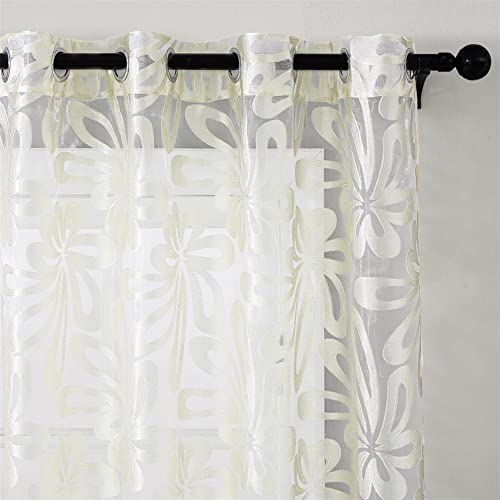 Hiseng Voile Vorhänge mit Ösen Durchsichtig Halbtransparent Ösenvorhang für Fenster Wohnzimmer Schlafzimmer Moderne und Elegante Transparent Gardine 2er Set (Beige,183x160cm) von Hiseng