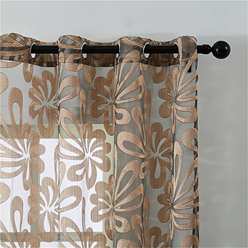 Hiseng Voile Vorhänge mit Ösen Durchsichtig Halbtransparent Ösenvorhang für Fenster Wohnzimmer Schlafzimmer Moderne und Elegante Transparent Gardine 2er Set (Braun,183x160cm) von Hiseng