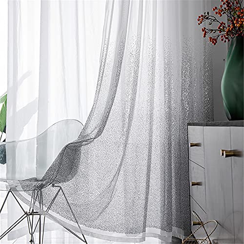 Hiseng Voile Vorhänge mit Ösen Durchsichtig Halbtransparent Ösenvorhang für Fenster Wohnzimmer Schlafzimmer Pailletten Moderne und Elegante Transparent Gardine 2er Set (Weiß,132x213cm) von Hiseng