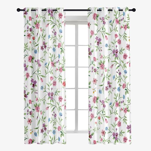Hiseng Voile Vorhänge mit Ösen Durchsichtig Halbtransparent Ösenvorhang für Fenster Wohnzimmer Schlafzimmer Transparent Gardine Elegant 2er Set -3D Blumen Druck (Nelke,107x213cm) von Hiseng