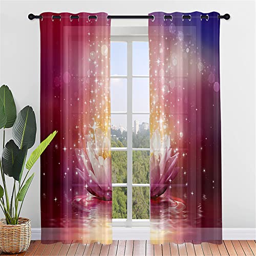 Hiseng Voile Vorhänge mit Ösen Durchsichtig Lotus Blume Halbtransparent Ösenvorhang für Fenster Wohnzimmer Schlafzimmer Elegant Transparent Gardine 2er Set (107x160cm,Traumhaft) von Hiseng