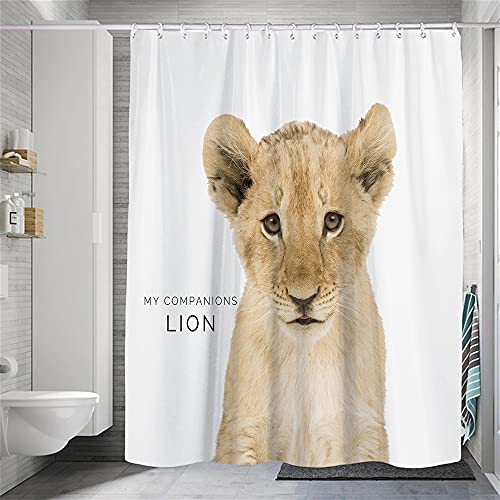 Hiseng Wasserdichter Duschvorhang,3D Tier Polyester Waschbar Badezimmer Vorhangmit 8 Duschvorhängeringen, Dauerhaft Vorhang Badezimmer (Löwe,180 x 180cm) von Hiseng