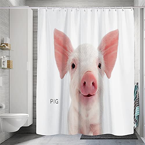 Hiseng Wasserdichter Duschvorhang,3D Tier Polyester Waschbar Badezimmer Vorhangmit 8 Duschvorhängeringen, Dauerhaft Vorhang Badezimmer (Schwein,120 x 180cm) von Hiseng