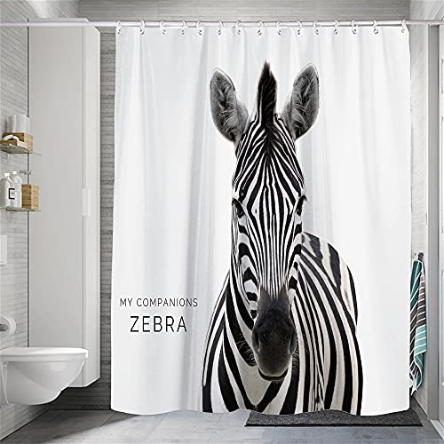 Hiseng Wasserdichter Duschvorhang,3D Tier Polyester Waschbar Badezimmer Vorhangmit 8 Duschvorhängeringen, Dauerhaft Vorhang Badezimmer (Zebra,90x180cm) von Hiseng