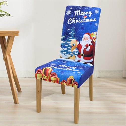 Hiseng Weihnachten Stuhlhussen, 3D Stretch Universale Stuhlbezug, Abnehmbare Waschbar Hussen für Stühle, Stuhlbezüge für Hotel, Restaurant, Küche, Partys (2 Stücke,Blau) von Hiseng