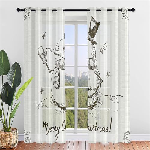 Hiseng Weihnachten Voile Vorhänge mit Ösen Durchsichtig Halbtransparent Ösenvorhang für Fenster Wohnzimmer Schlafzimmer Elegant Rot Transparent Gardine 2er Set (132x213cm,Graue Malerei) von Hiseng