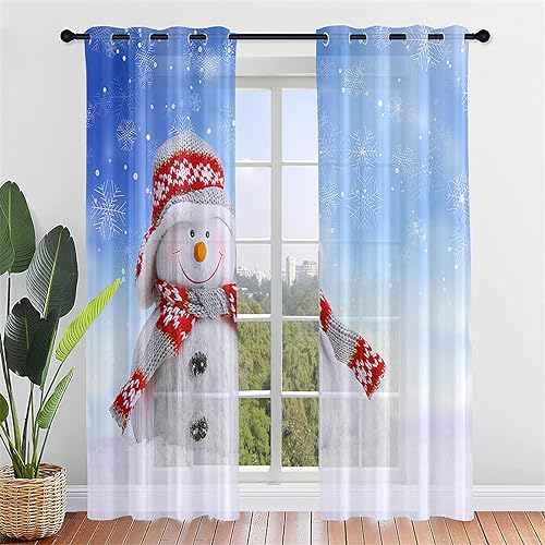 Hiseng Weihnachten Voile Vorhänge mit Ösen Durchsichtig Halbtransparent Ösenvorhang für Fenster Wohnzimmer Schlafzimmer Elegant Rot Transparent Gardine 2er Set (140x244cm,Roter Schal) von Hiseng