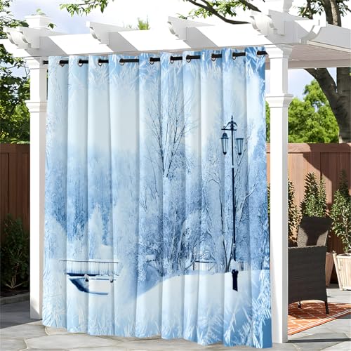Hiseng Weihnachten Wasserdicht Outdoor Vorhang, Kunststil Vorhang Outdoor Pergola Vorhang Outdoorvorhänge Wetterfest Sichtschutz Sonnenschutz Balkon für Pavillon (132x243cm,Schnee) von Hiseng