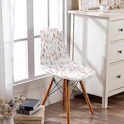 Hiseng Zerdrückte Blume Stuhlhussen, Schalenstuhl Bezug, Stretch Stuhlbezug für Skandinavische Stühle, Waschbar Hussen für Stühle, Stuhlbezüge Restaurant, Hochzeit, Partys Deko (4 Stücke,Weiß) von Hiseng
